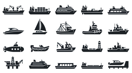 Obraz premium Water Transport Solid Icon Set 20 Icons