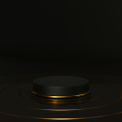 Black podium platform with glowing gold edges for product display