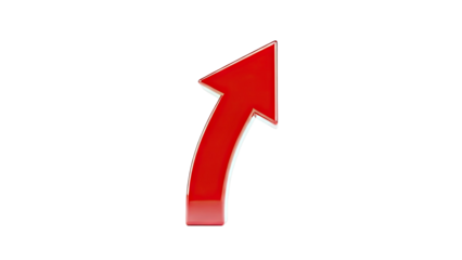 Red arrow pointing upwards and to the right on a white background