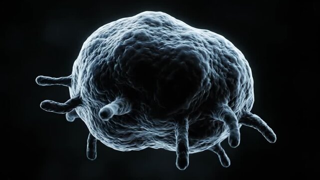 Detailed 3D animation of a pathogen or microorganism, representing disease, infection, and biological threats.