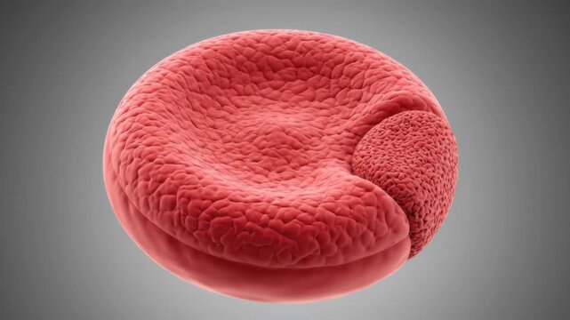 Detailed 3D animation of a red blood cell showing a budding process. Microscopic view of cellular activity and interaction.
