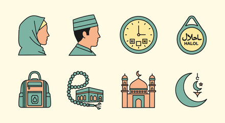 Islamic cultural icons and symbols collection for religious and cultural themes. © yahya