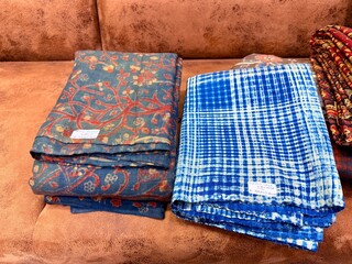 Traditional block printing textile workshop interior in Mumbai India
