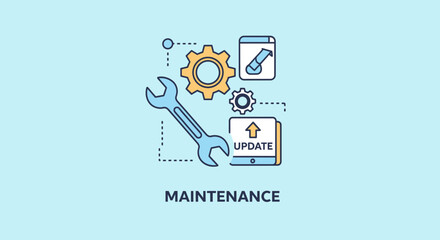 Maintenance concept with tools and update icons on blue background