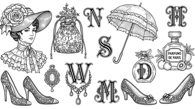 Accessory vintage fashion engraving set