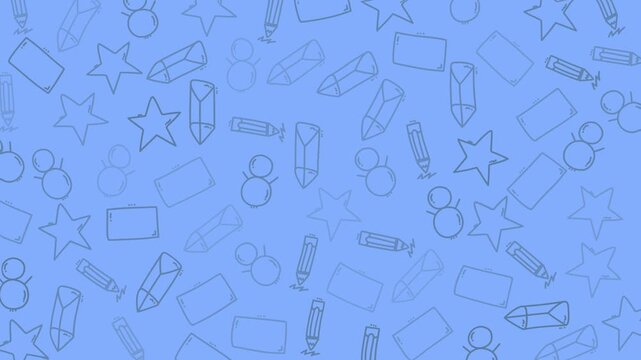 Bright blue backdrop with fun school supplies drawings. Ideal for educational presentations, stationery designs, backtoschool promotions, and art projects.