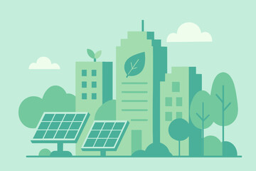 Obraz premium EcoFriendly Cityscape with Solar Panels and Green Buildings.
