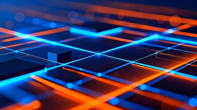 Abstract grid with glowing lines and cubes