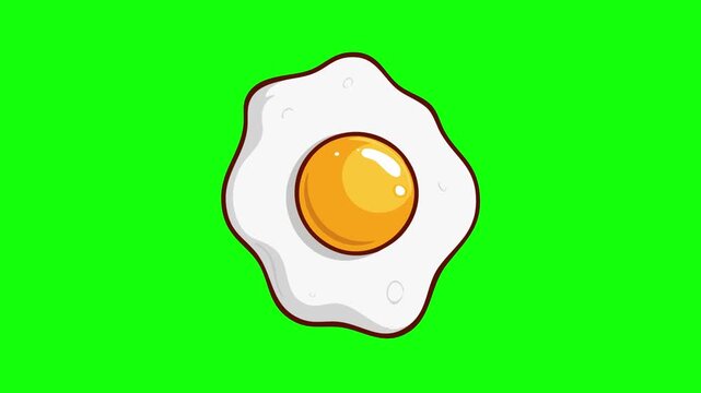 Fried Egg Omelet Cartoon Style Animation on Green Screen Background for Breakfast and Cooking Videos