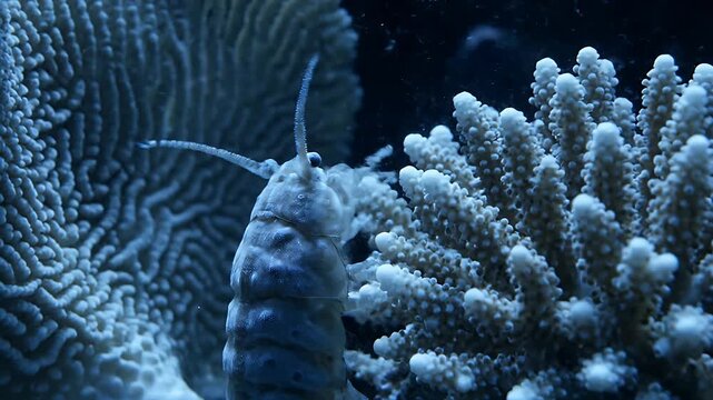 Aquatic Isopod Among Coral Reef Structures