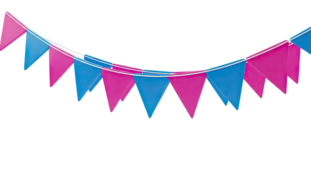 Pink and Blue Triangle Bunting Flags on White Background - Powered by Adobe