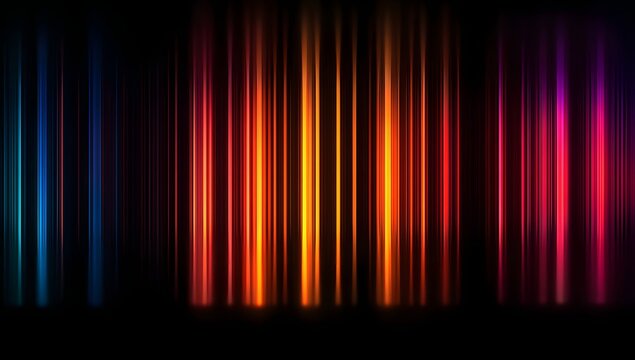 Structured neon light bars in blue and orange hues forming a rhythmic pattern on dark background suitable for cinematic titles and high tech marketing presentations