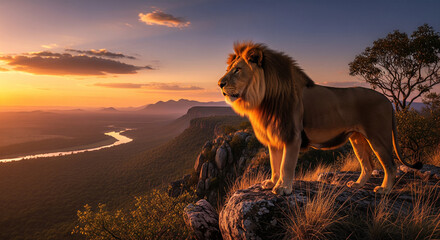 lion in the sunset