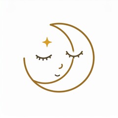 Obraz premium Crescent Moon Face Smiling with Stars and Eyelashes Minimalist Line Art Illustration