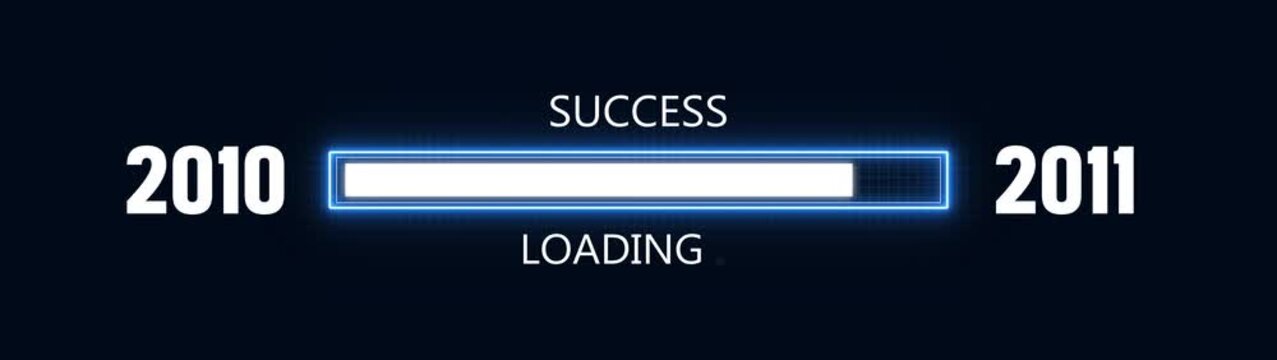 Loading bar from 2010 to 2011 new year transfer animation. Almost reaching New Year ,LOADING...text, alongside a success loading business progress and achieving goals investment.