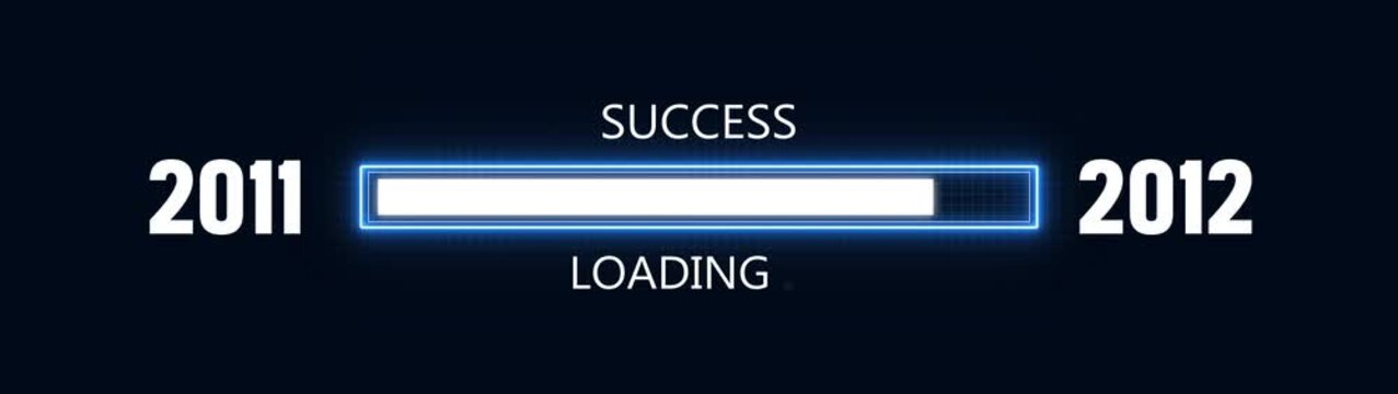Loading bar from 2011 to 2012 new year transfer animation. Almost reaching New Year ,LOADING...text, alongside a success loading business progress and achieving goals investment.