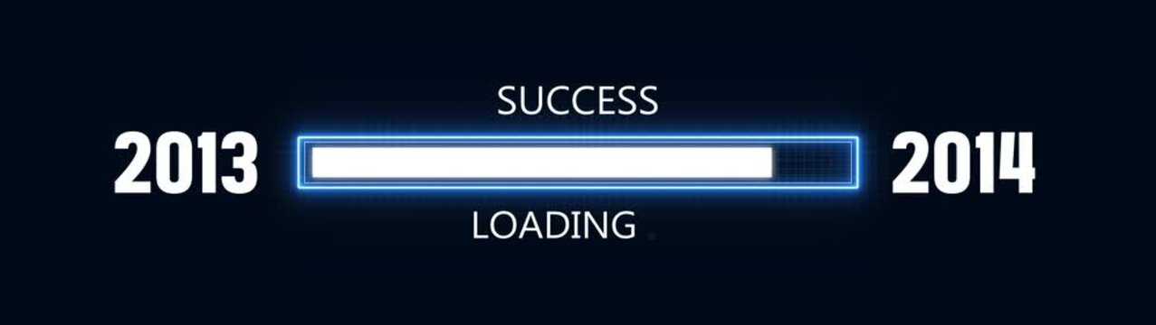Loading bar from 2013 to 2014 new year transfer animation. Almost reaching New Year ,LOADING...text, alongside a success loading business progress and achieving goals investment.