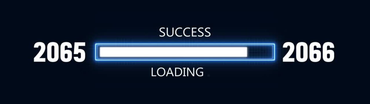 Loading bar from 2065 to 2066 new year transfer animation. Almost reaching New Year ,LOADING...text, alongside a success loading business progress and achieving goals investment.
