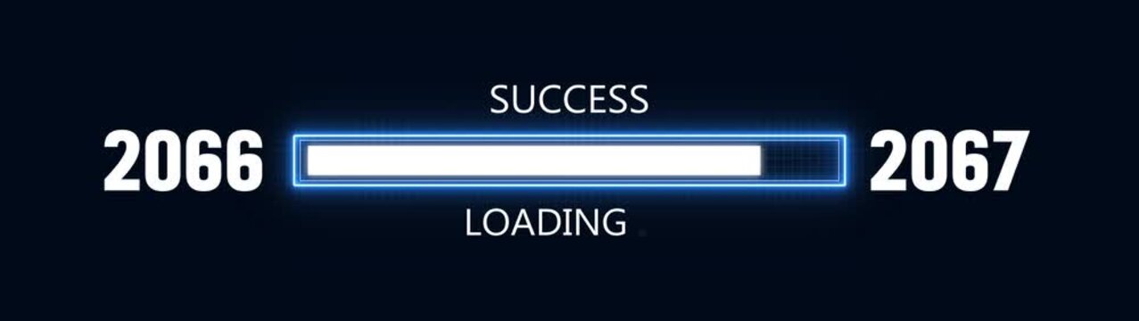 Loading bar from 2066 to 2067 new year transfer animation. Almost reaching New Year ,LOADING...text, alongside a success loading business progress and achieving goals investment.