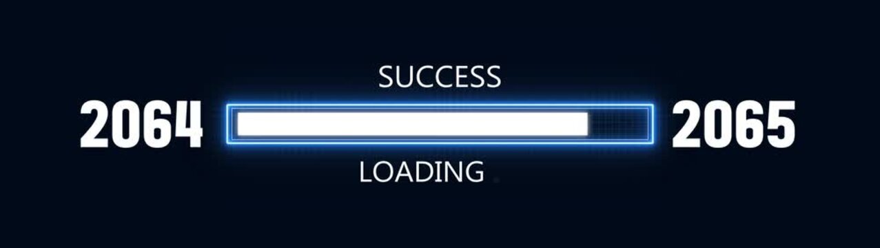 Loading bar from 2064 to 2065 new year transfer animation. Almost reaching New Year ,LOADING...text, alongside a success loading business progress and achieving goals investment.