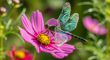 dragonfly on pink flower