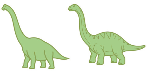 Two green sauropod dinosaurs simple illustration with different line details © md