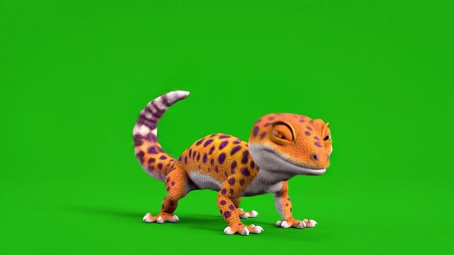 3D Animated Happy Gecko Mascot Character Greenscreen VFX Stock Footage