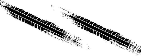 Grunge tire track, wheel braking marks. Truck, car or motorcycle tread pattern silhouette. Auto race, motorsport, speed racing design element. Vector illustration © Fiki