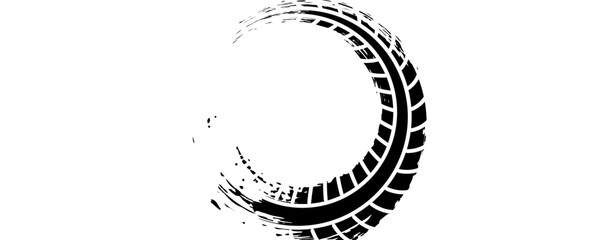 Grunge tire track, wheel braking marks. Truck, car or motorcycle tread pattern silhouette.background modern ilustrasion. © Fiki