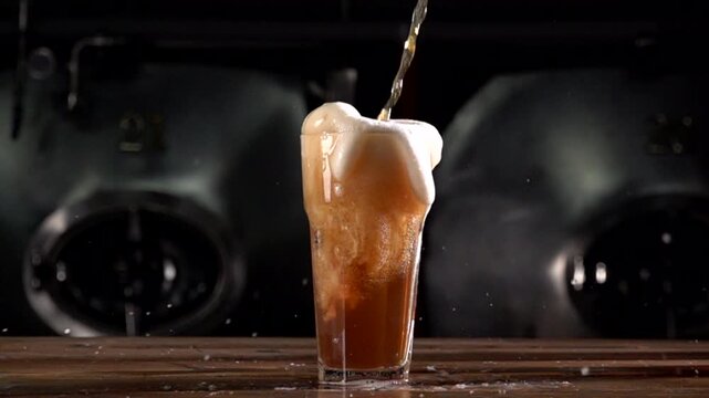 High Speed Craft Beer Pour Captured at 1000 Fps in a Brewery Setting Showcasing Pouring Into a Glass and the Foam Formation