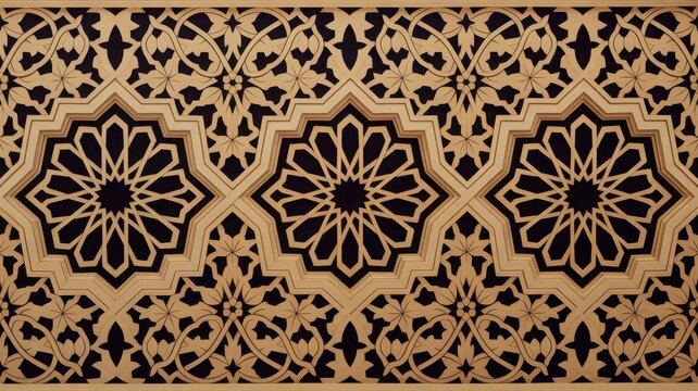 Wooden carving displaying a complex geometric star pattern interwoven with traditional arabesque foliage