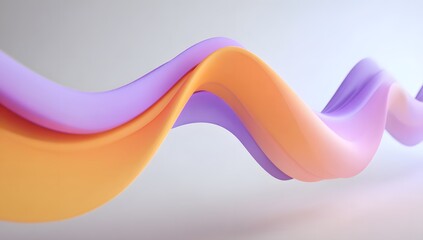 Abstract wave formation composed of two intertwined layers vibrant lavender and soft orange hues smooth flowing ribbons creating sense of calm movement and modern digital artistic wallpaper