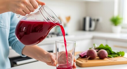 Pouring Beetroot Juice into a Glass