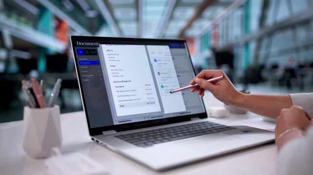 Woman Using Document Management Online Cloud Software
