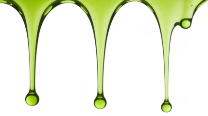 Green liquid dripping abstract isolated on a transparent background