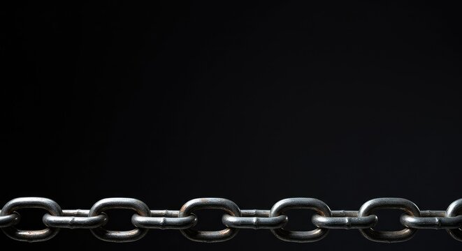 Heavy industrial metal chains linked together, forming a protective barrier or strong connection against a dark background texture ,iron ,metal ,security