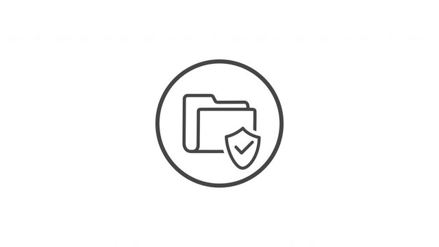 An animated icon for protecting and securing a folder containing documents or information. Visual indication of security status. Designed for websites and apps