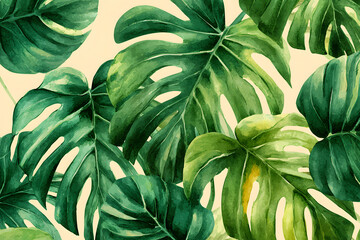 Obraz premium Green leaves arranged in a pattern showing details of tropical plants in a bright and vibrant setting