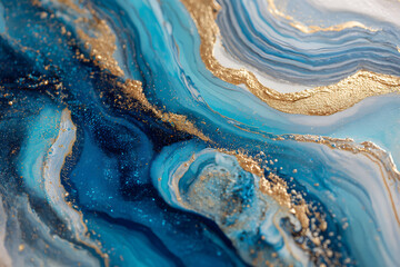 Artistic design with blue and gold colors blending in abstract patterns