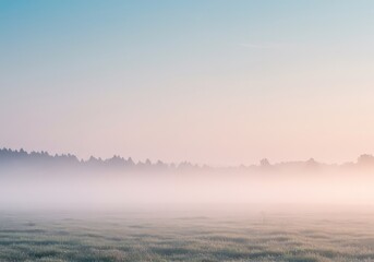 Obraz premium A gentle, mystical background featuring soft, glowing light filtering through dense mist over a wide, imaginary landscape, creating a dreamy pastel glow ,open ,seamless ,bright