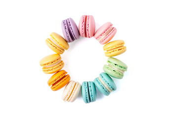 Macaron cookies isolated on white background.