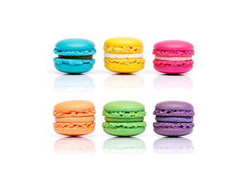 Macaron cookies isolated on white background.
