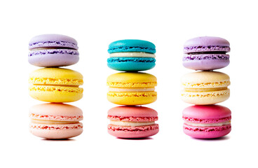 Macaron cookies isolated on white background.