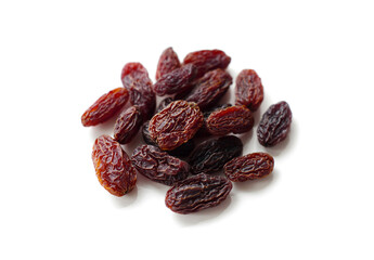 Dried raisins isolated on white background.