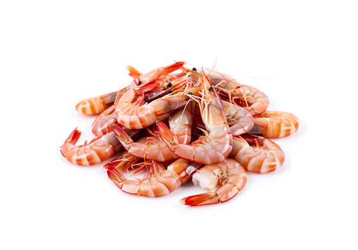 Fresh raw shrimps isolated on white background.