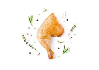 Grilled chicken legs on white background.