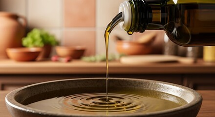 Olive Oil Being Poured into a Pan