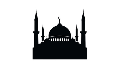 Silhouette of Mosque with Minarets and Crescent Moon