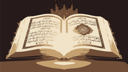 Ancient Quran Book Illustration with Arabic Text