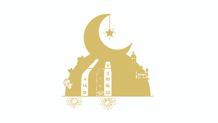 Golden Silhouette of Mosque with Crescent Moon and Star